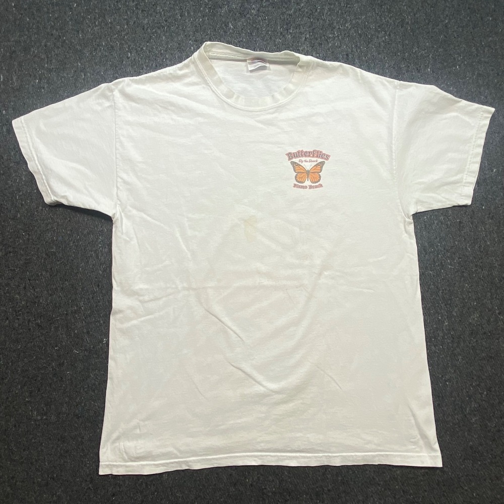 Hanes Pismo Beach Butterfly T-Shirt Large Mens White‎ Vintage Coastal Graphic